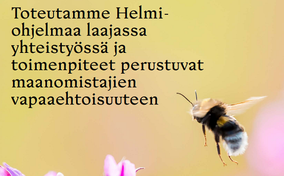 Toteutamme Helmi-ohjelmaa laajassa <br/>yhteistyössä ja <br/>toimenpiteet perustuvat <br/>maanomistajien <br/>vapaaehtoisuuteen.